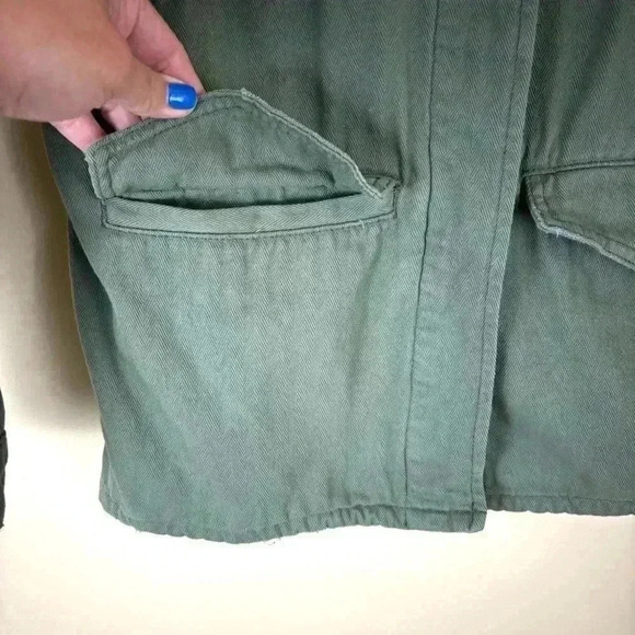 Topshop Green Military Safari 100% Cotton 4 Pocket Button Down Jacket Size 4 - Picture 7 of 16